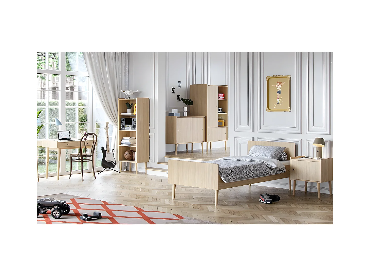 Scrivania a 2 cassetti decorazione Rovere L96 cm - Retro