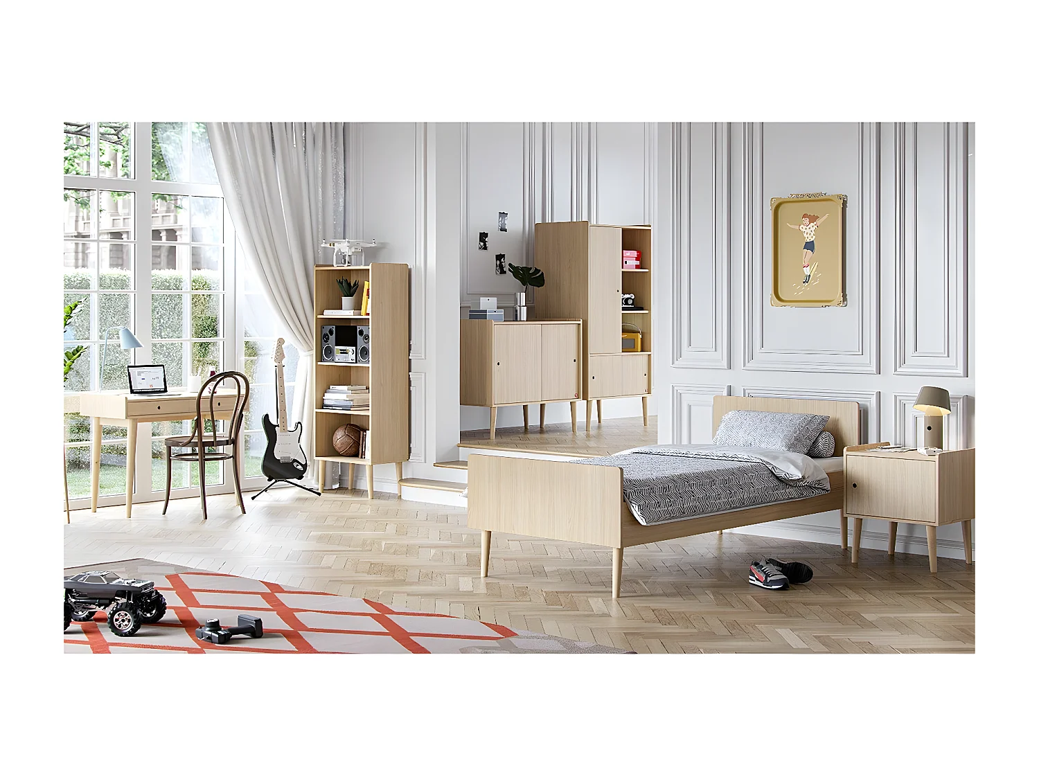 Bureau 2 Tiroirs décor Chêne L96 cm - Retro