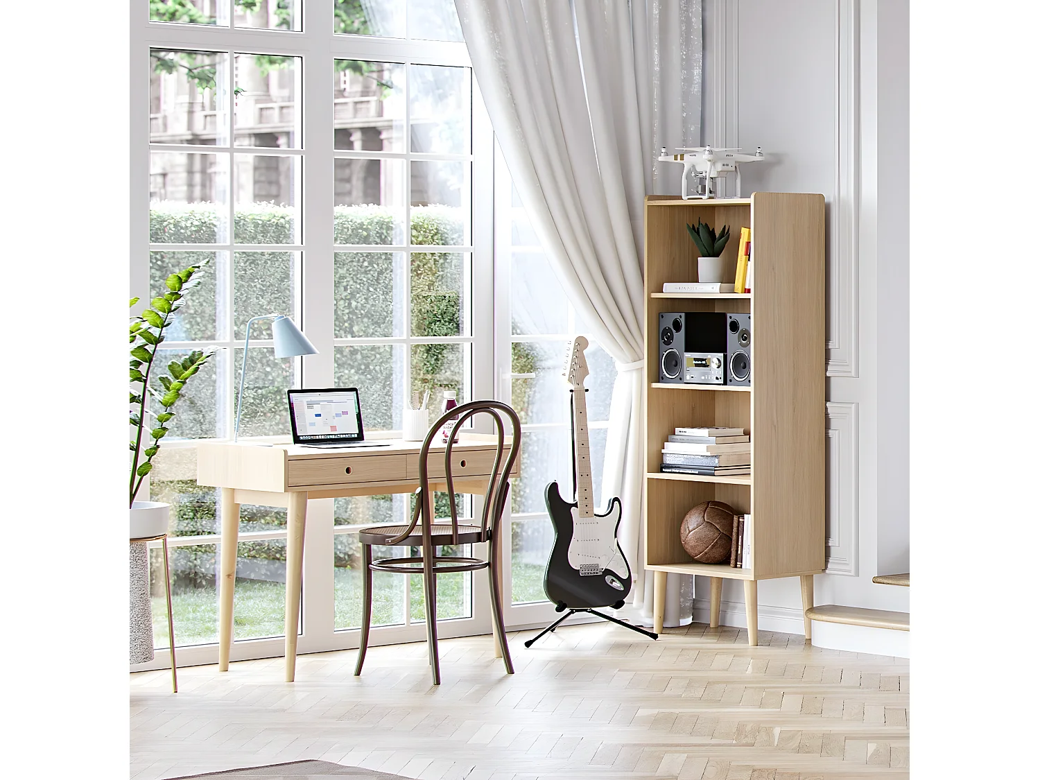 Bureau 2 Tiroirs décor Chêne L96 cm - Retro