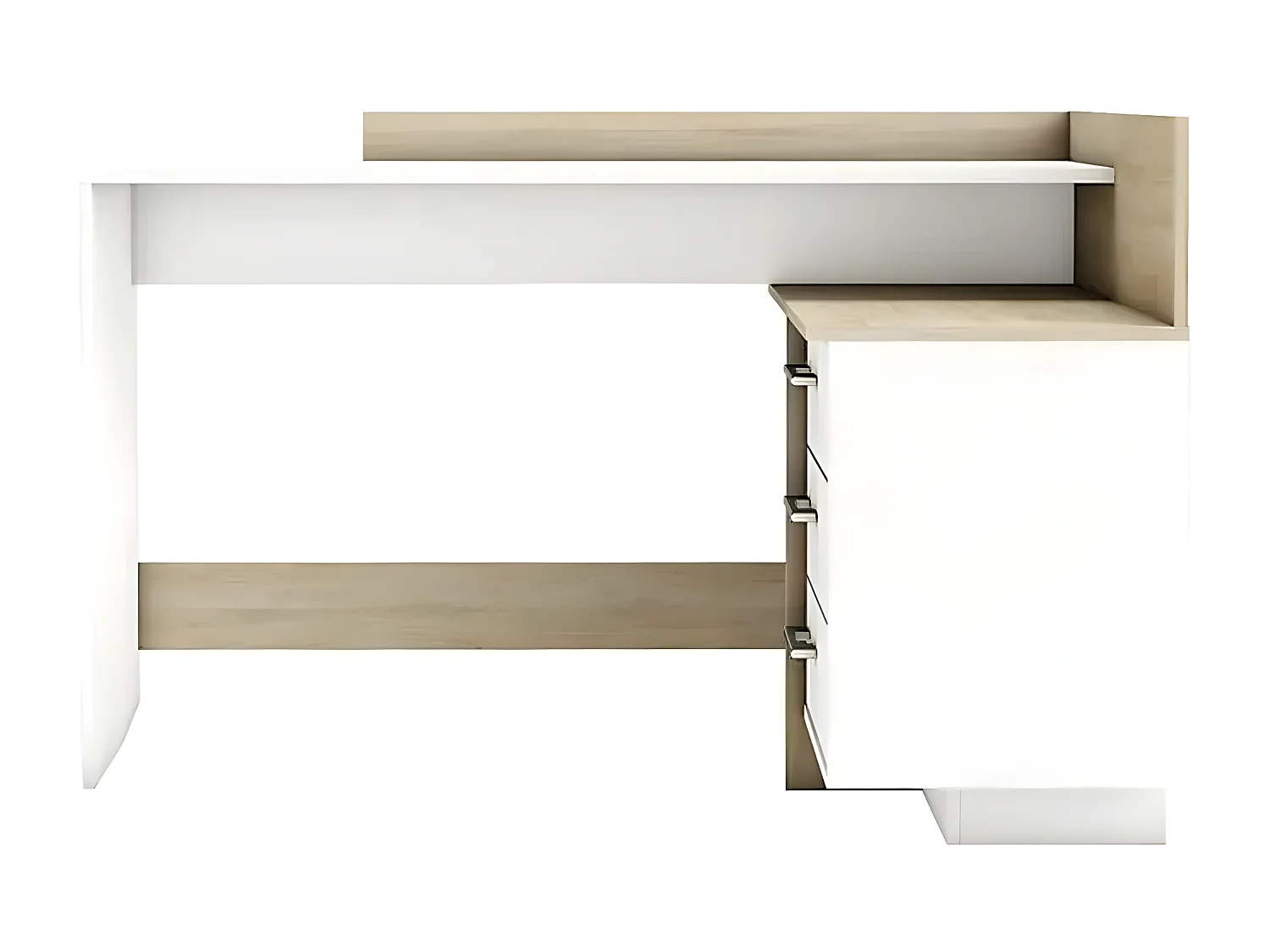 Ufficio ad angolo 3 cassetti decorato Bianco e Legno L128,5 cm - Thalès