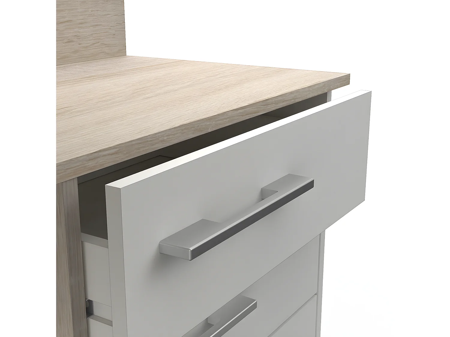 Ufficio ad angolo 3 cassetti decorato Bianco e Legno L128,5 cm - Thalès