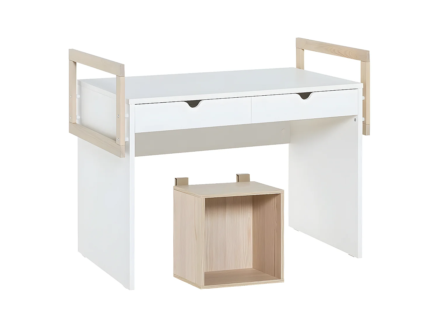 Bureau 2 tiroirs avec cube ouvert de face - STIGE