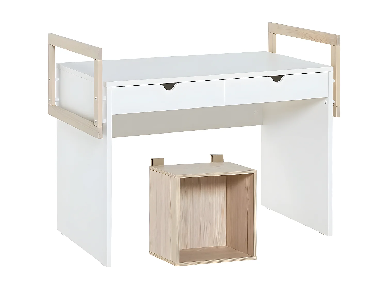 Bureau 2 tiroirs avec cube ouvert de face - STIGE