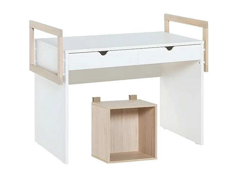 Bureau 2 tiroirs avec cube ouvert de face - STIGE