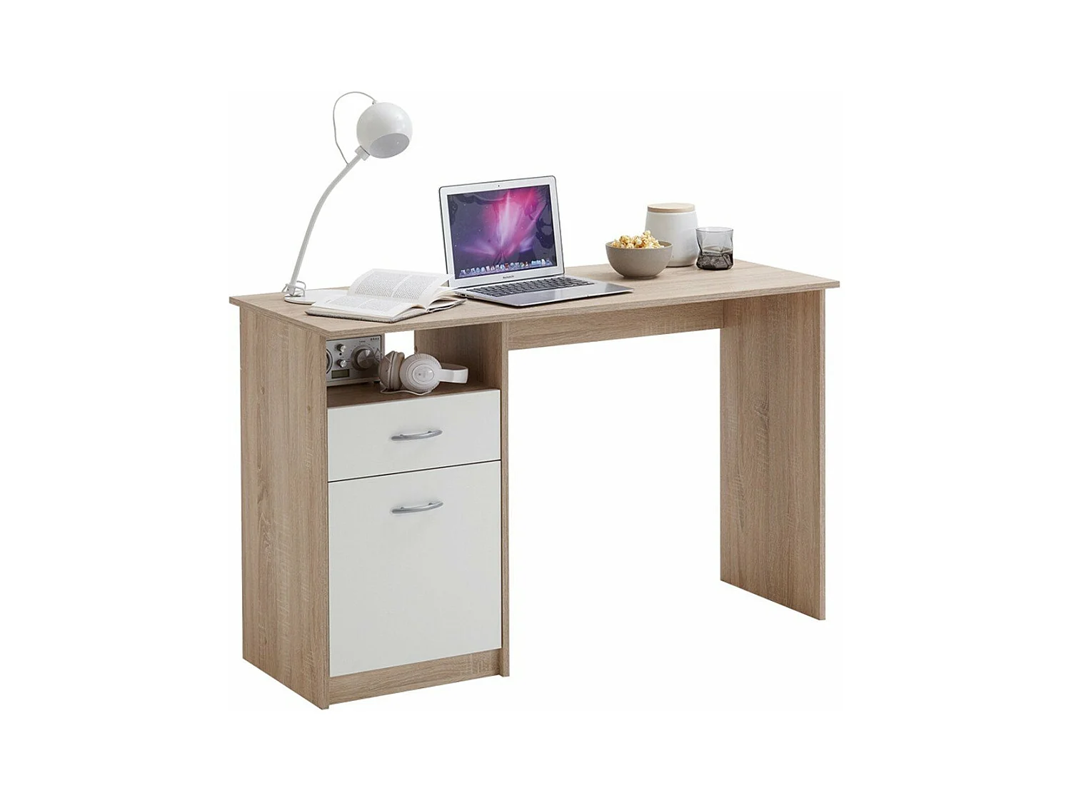 Bureau met 1 lade 123x50x76,5 cm eikenkleurig en wit