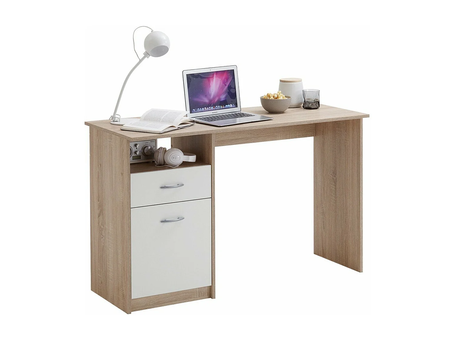 Bureau met 1 lade 123x50x76,5 cm eikenkleurig en wit