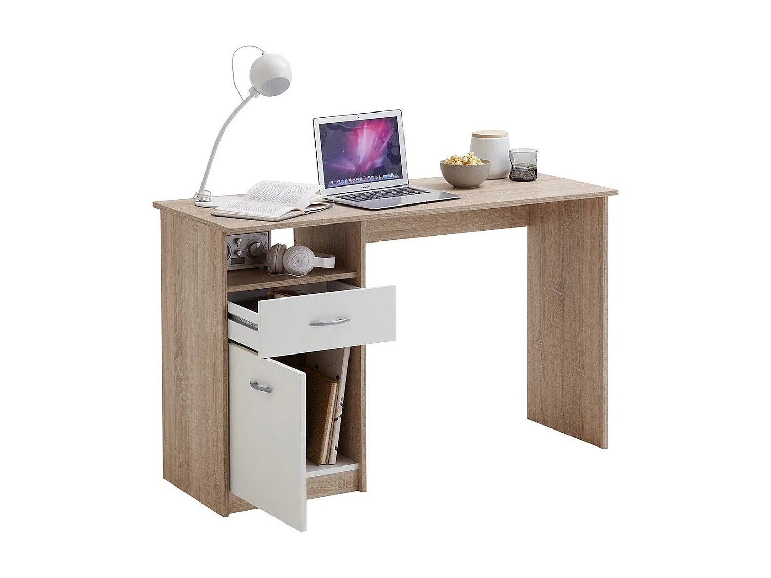 Bureau met 1 lade 123x50x76,5 cm eikenkleurig en wit