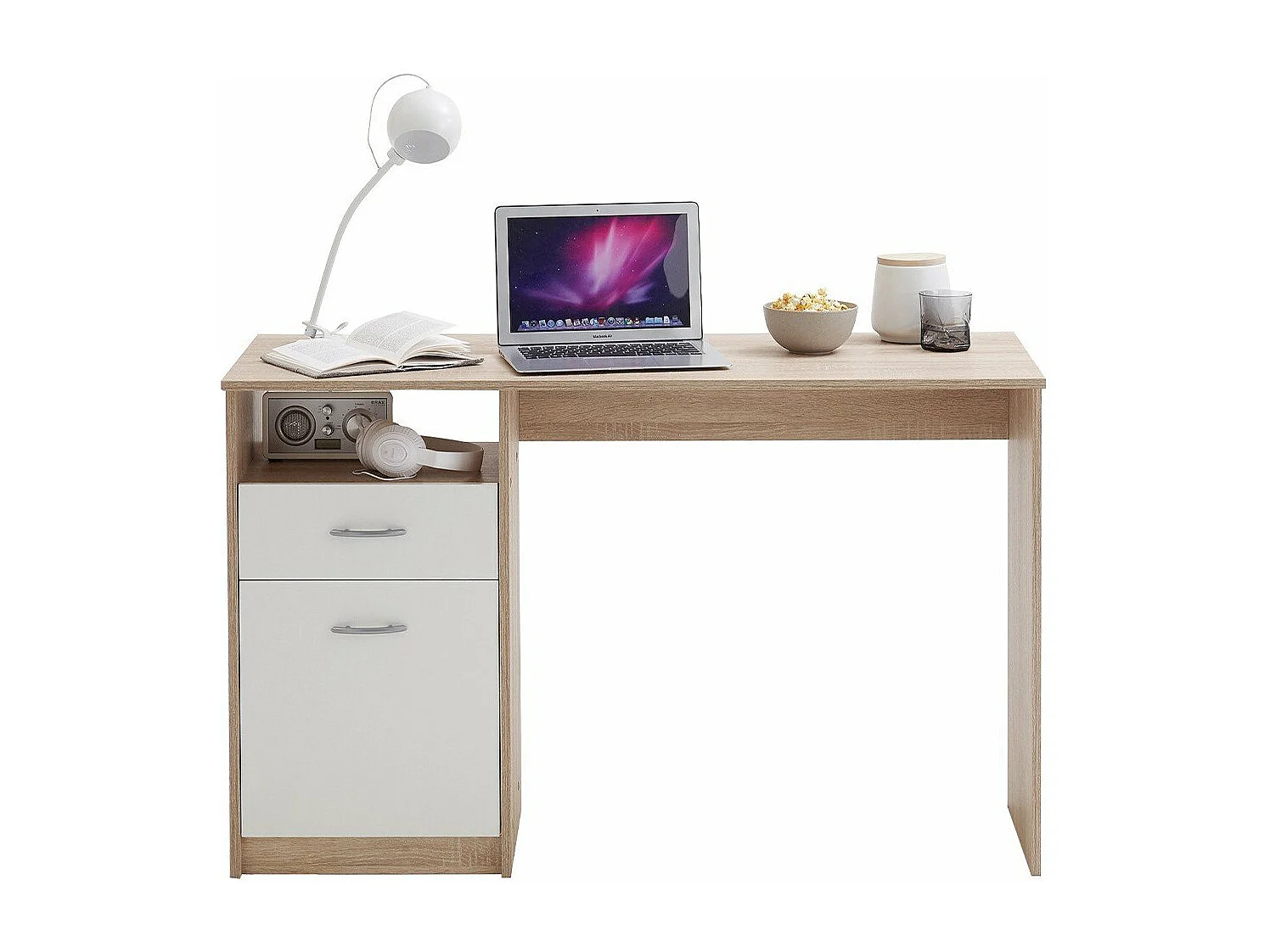 Bureau met 1 lade 123x50x76,5 cm eikenkleurig en wit