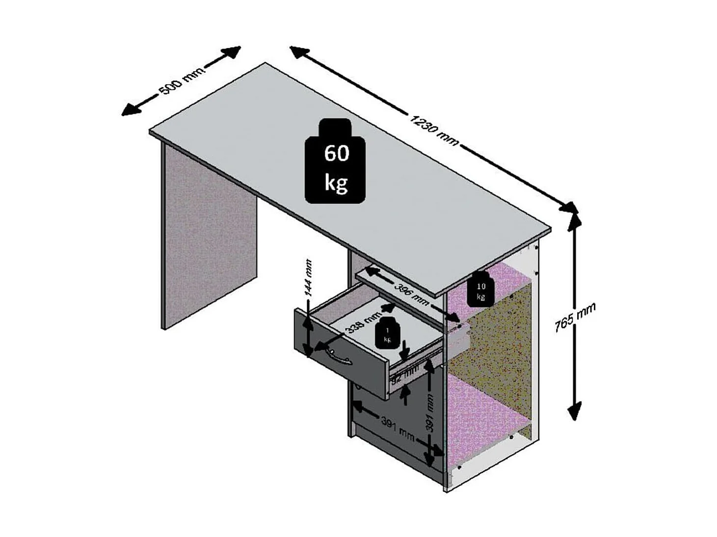Bureau met 1 lade 123x50x76,5 cm eikenkleurig en wit