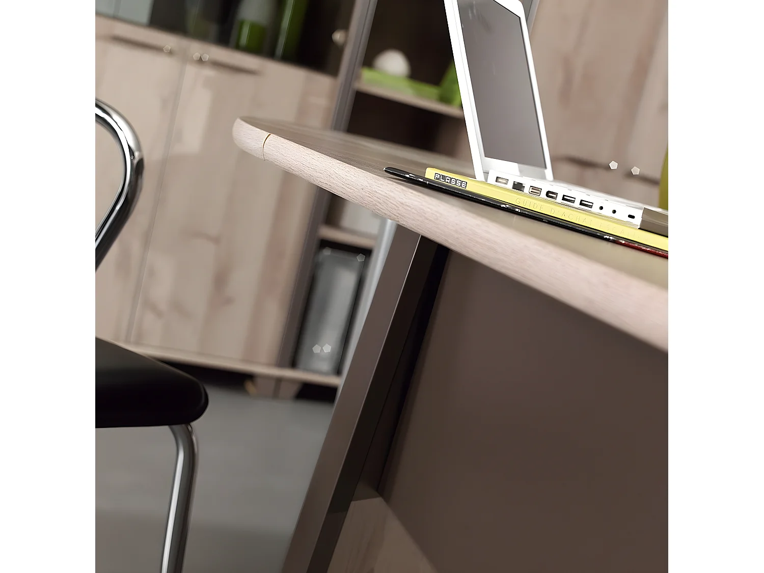 Industrieller Schreibtisch mit Hintergrundvorhang L80 cm - Französische Herstellung