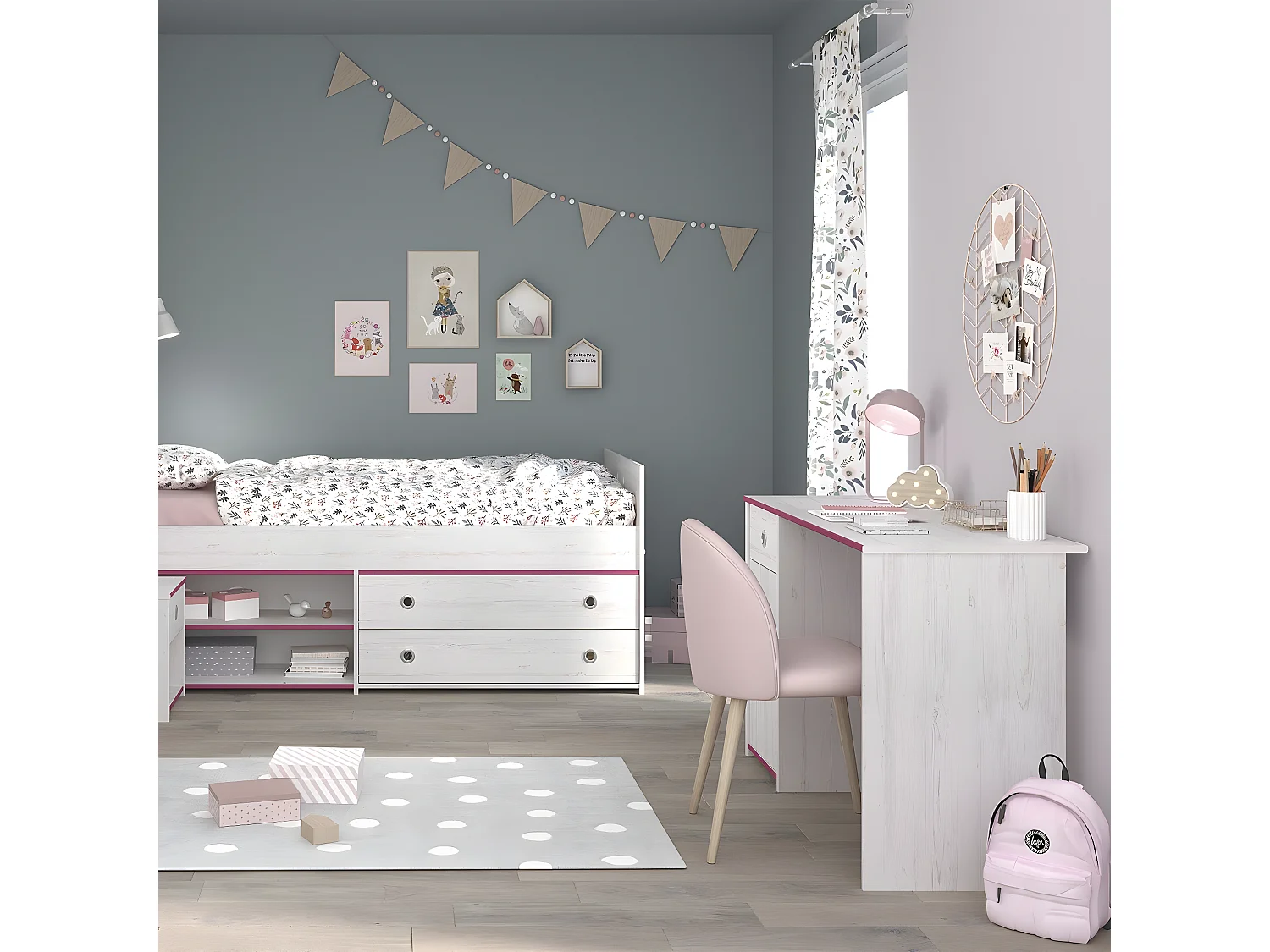 Bureau Enfant 1 Porte 1 Tiroir L121 cm - Snoozy