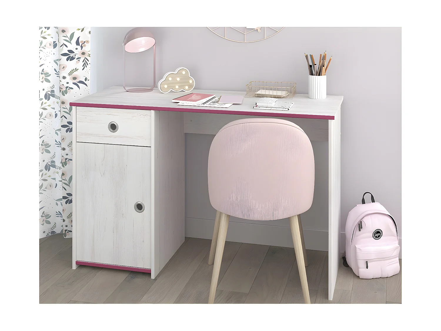 Bureau Enfant 1 Porte 1 Tiroir L121 cm - Snoozy