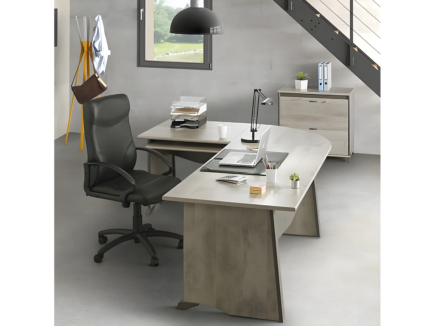 Ufficio stile industriale con pannello posteriore L140 cm - Fabbricazione francese