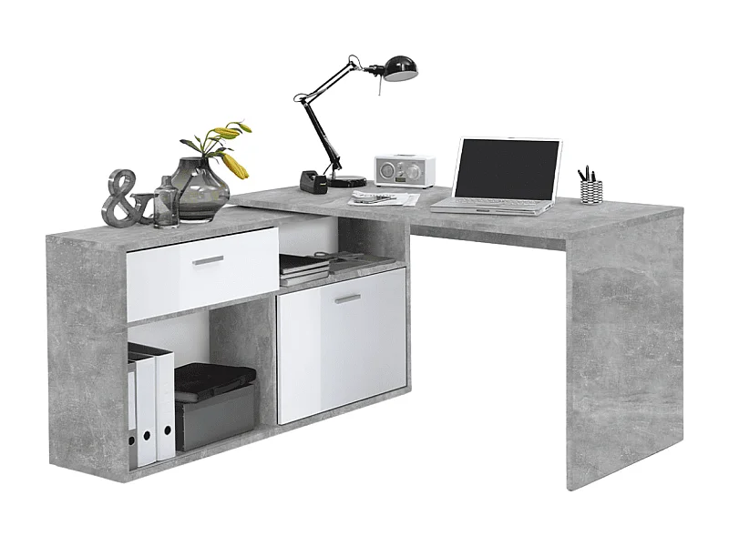 Bureau d'Angle Convertible avec Rangements Bas L138cm - Diego