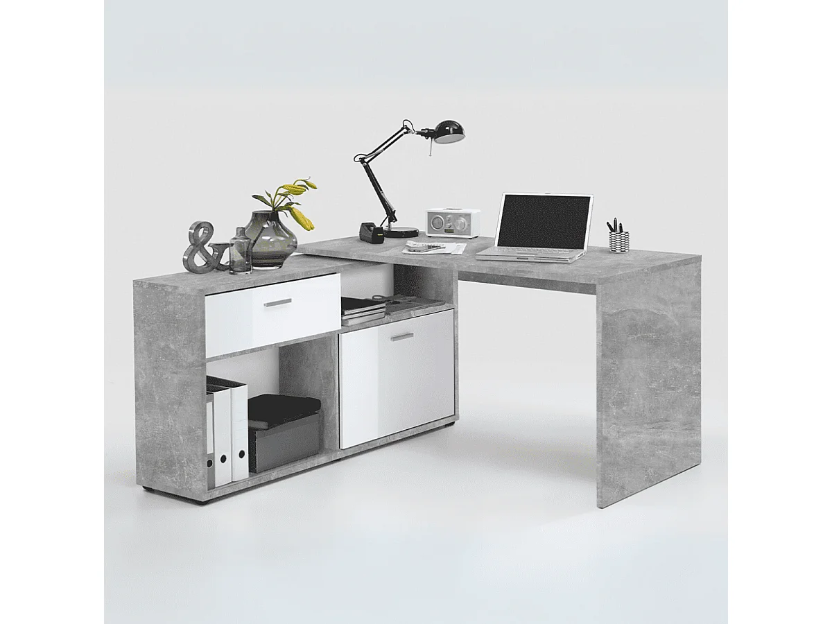 Bureau d'Angle Convertible avec Rangements Bas L138cm - Diego