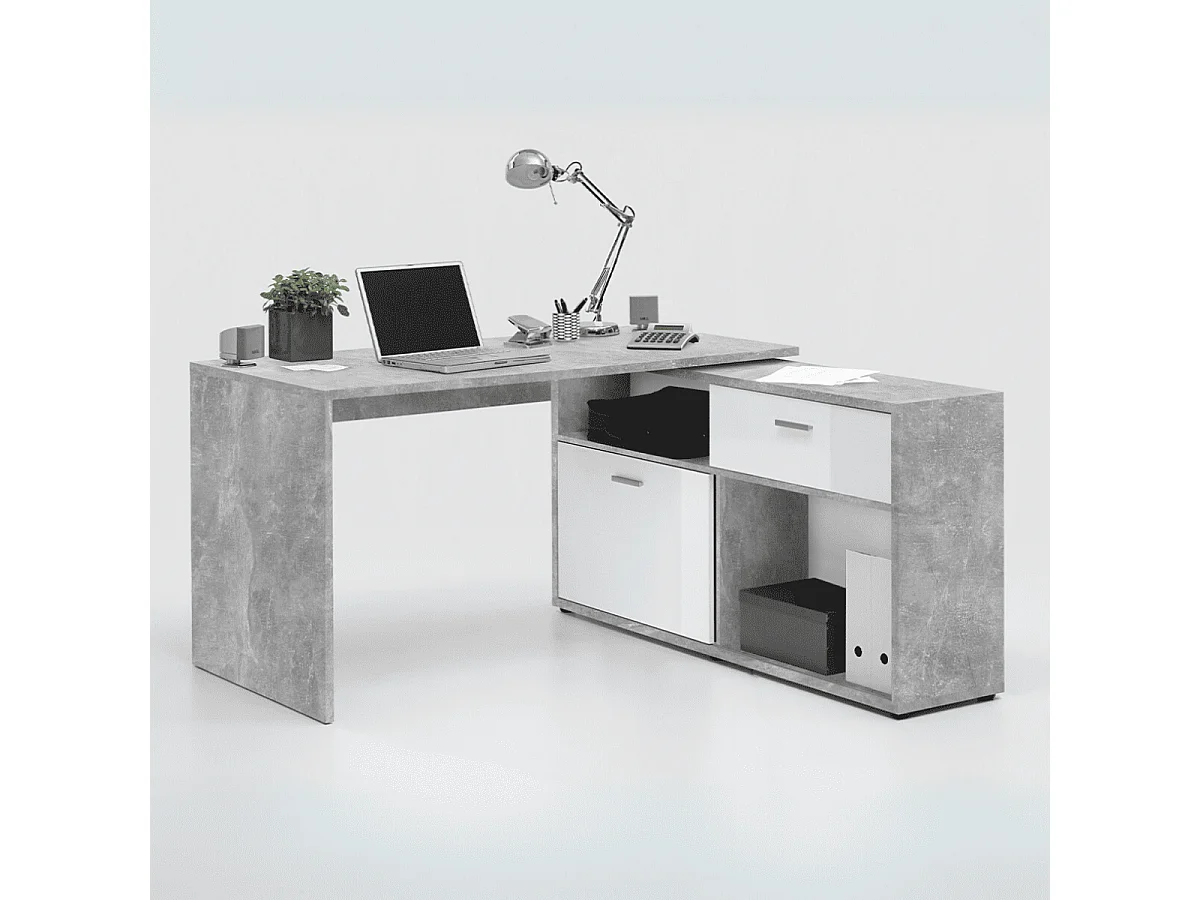 Bureau d'Angle Convertible avec Rangements Bas L138cm - Diego