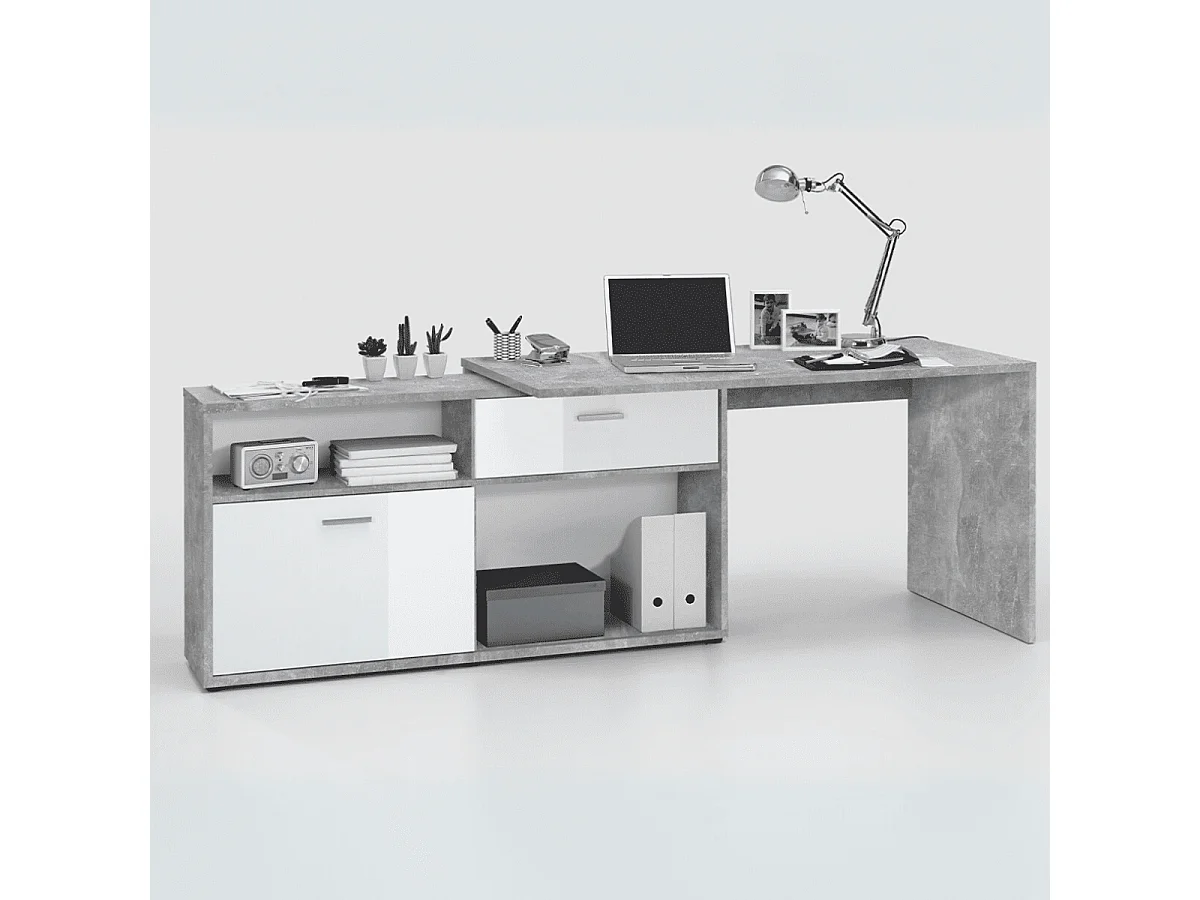 Bureau d'Angle Convertible avec Rangements Bas L138cm - Diego