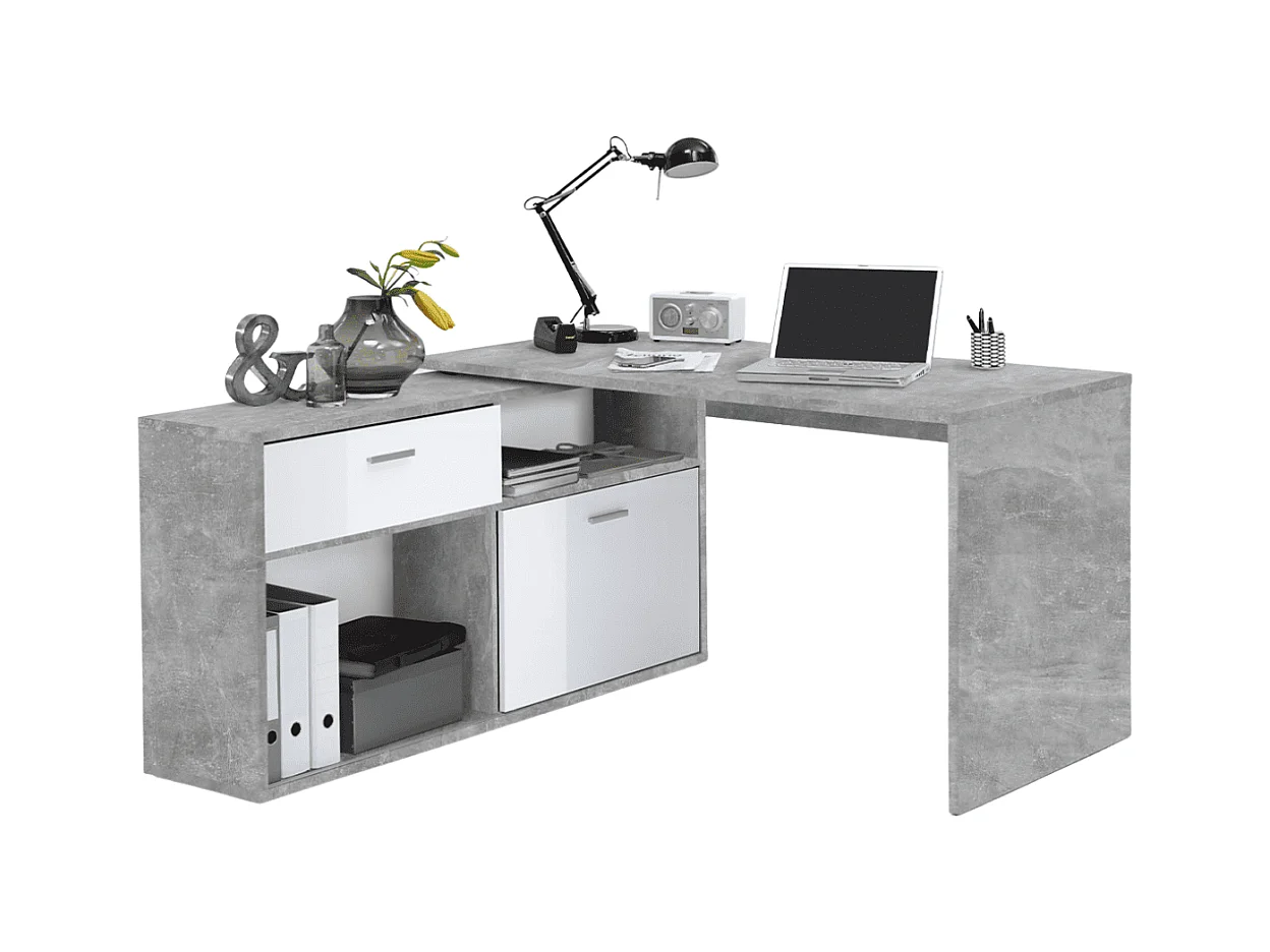 Bureau d'Angle Convertible avec Rangements Bas L138cm - Diego