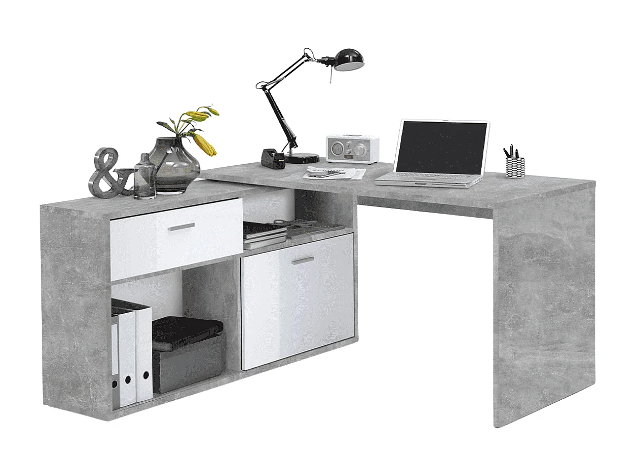 Bureau d'Angle Convertible avec Rangements Bas L138cm - Diego