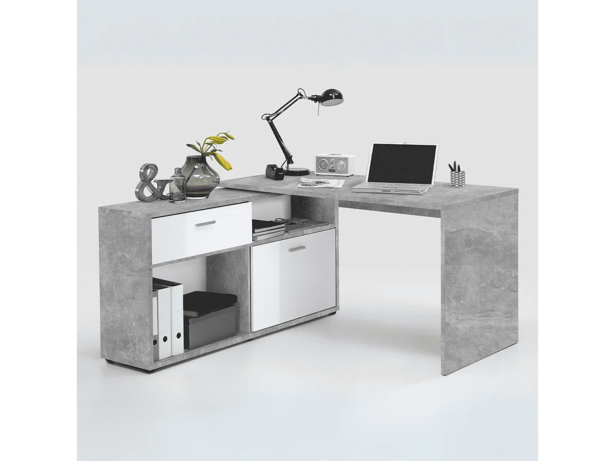 Bureau d'Angle Convertible avec Rangements Bas L138cm - Diego