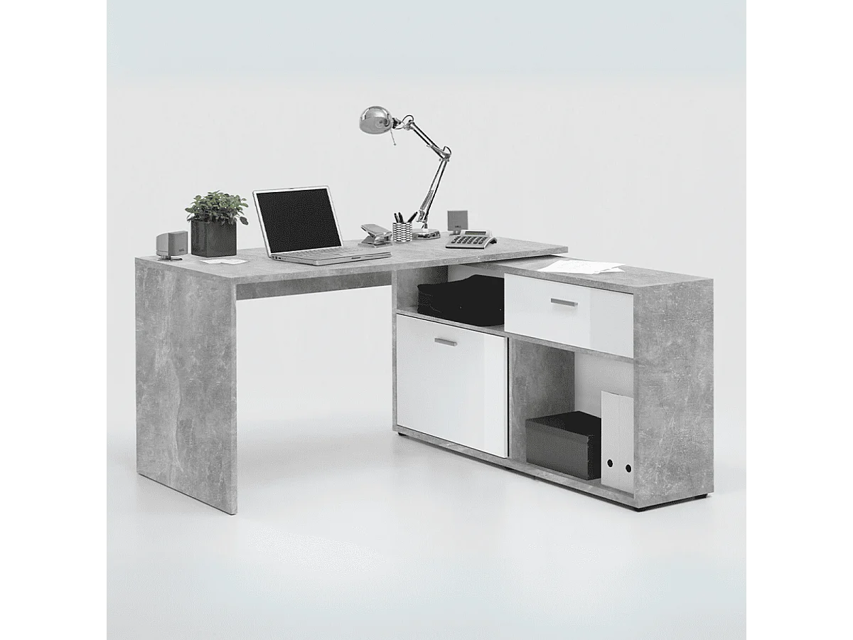 Bureau d'Angle Convertible avec Rangements Bas L138cm - Diego