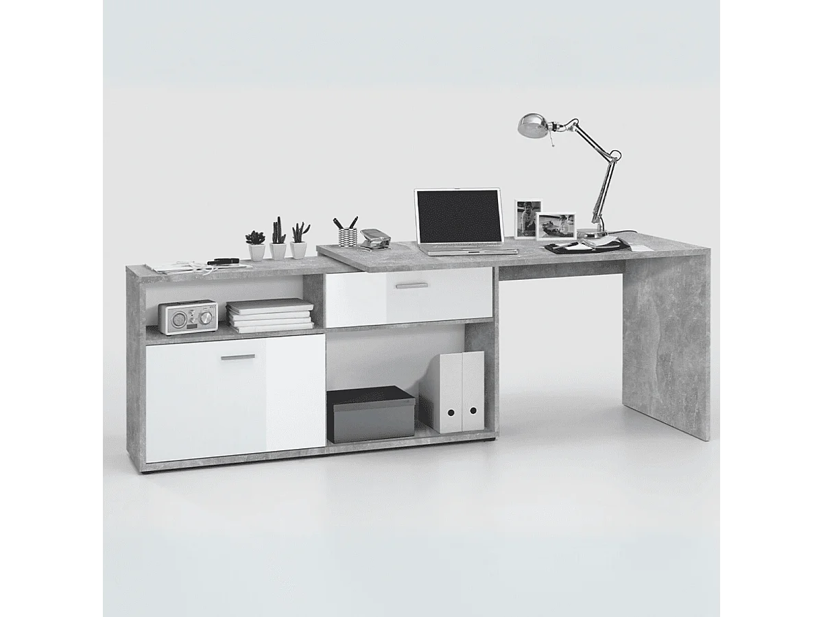 Bureau d'Angle Convertible avec Rangements Bas L138cm - Diego