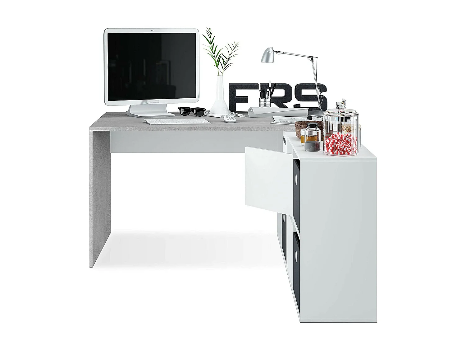 Bureau avec caissons multipositions L136 ou L203 cm