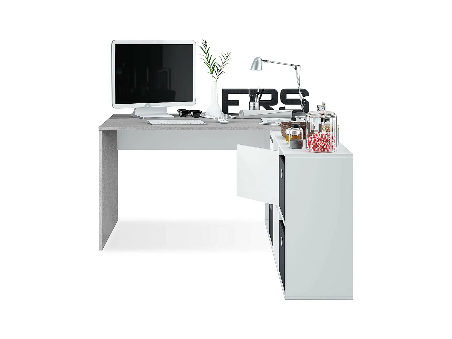 Mesa de escrita Adapta XL Blanco Artik (Blanco Mate) - Gris Cemento