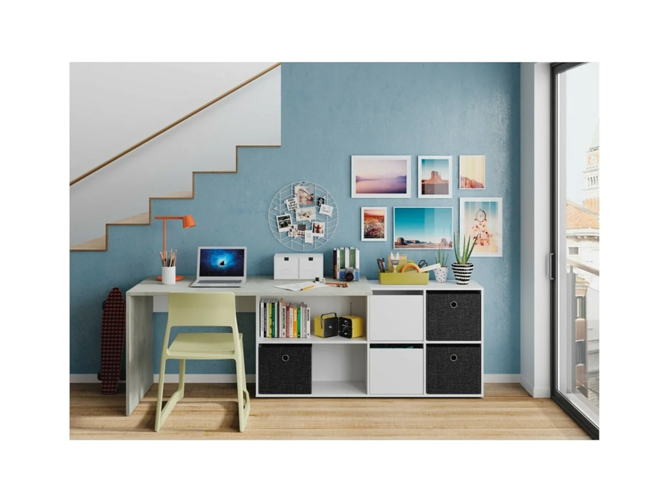 Mesa de escrita Adapta XL Blanco Artik (Blanco Mate) - Gris Cemento