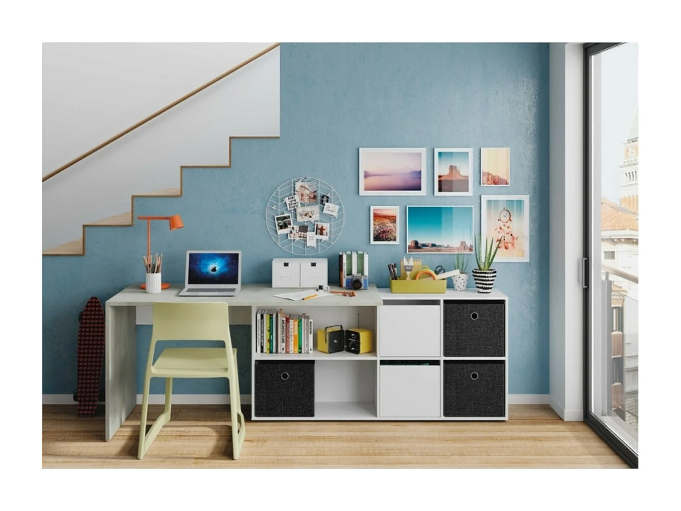 Mesa de escrita Adapta XL Blanco Artik (Blanco Mate) - Gris Cemento