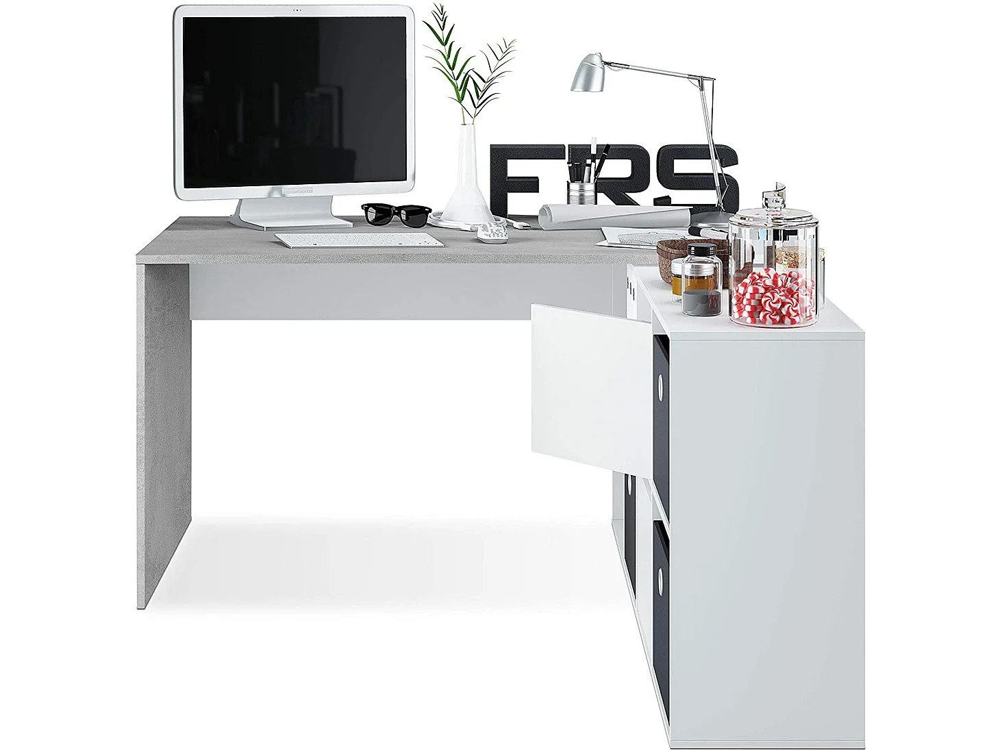 Mesa de escrita Adapta XL Blanco Artik (Blanco Mate) - Gris Cemento