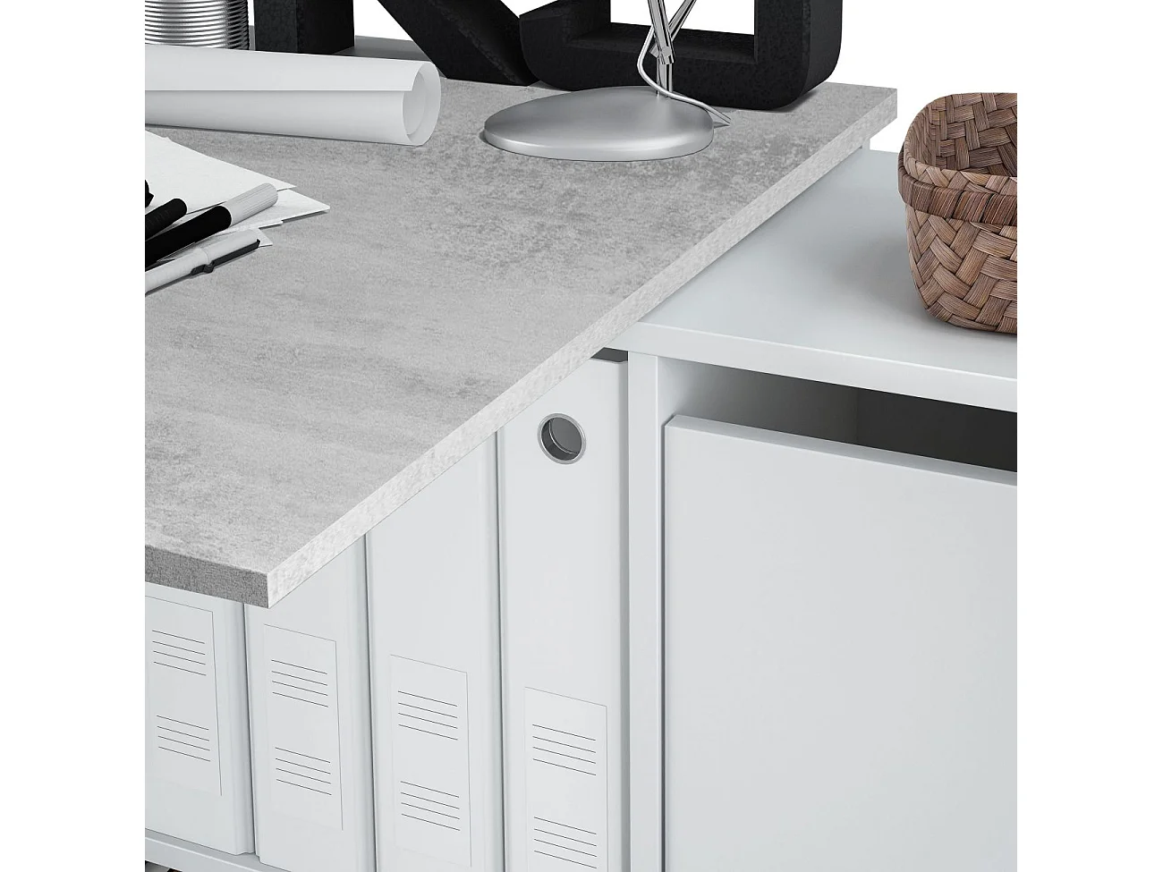 Mesa de escrita Adapta XL Blanco Artik (Blanco Mate) - Gris Cemento