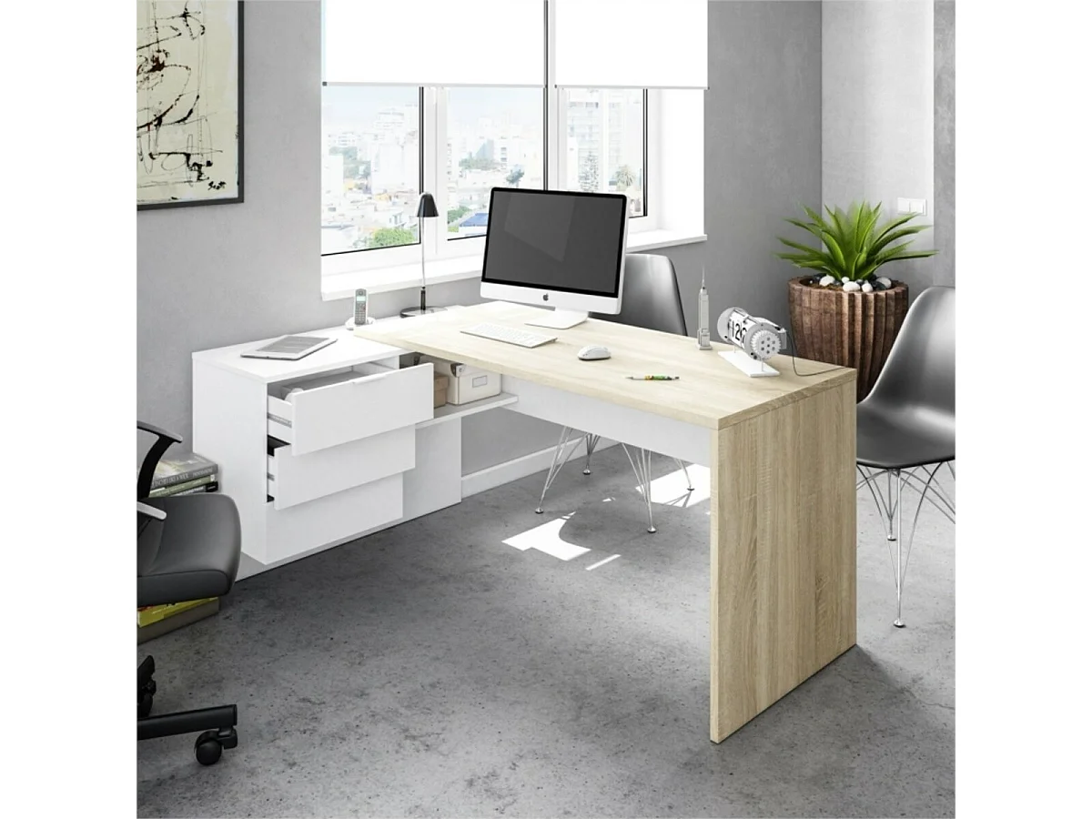 Bureau d'angle bicolore L145 x P108 cm
