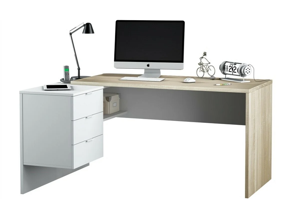 Mesa de escritório Buc Blanco Artik (Blanco Mate) - Roble Canadian