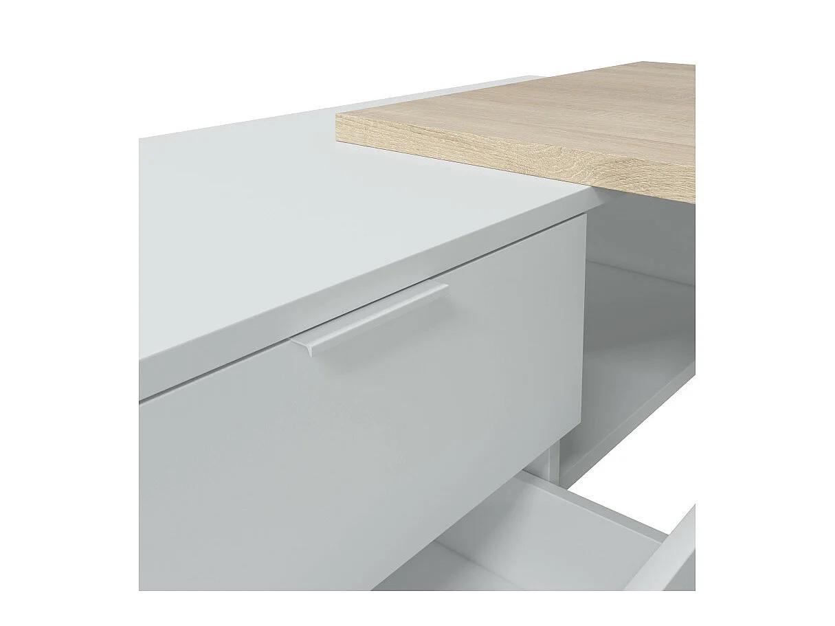 Mesa de escritório Buc Blanco Artik (Blanco Mate) - Roble Canadian