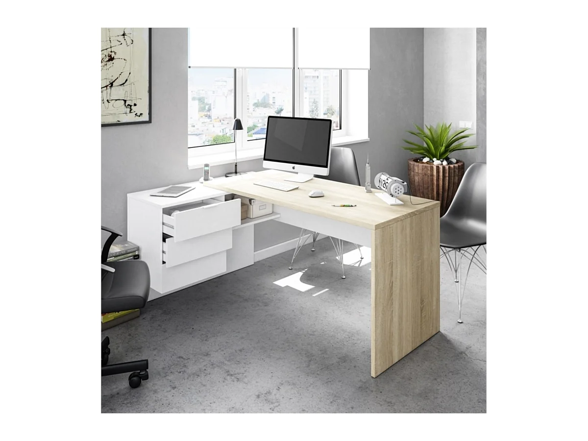 Bureau d'angle bicolore L145 x P108 cm