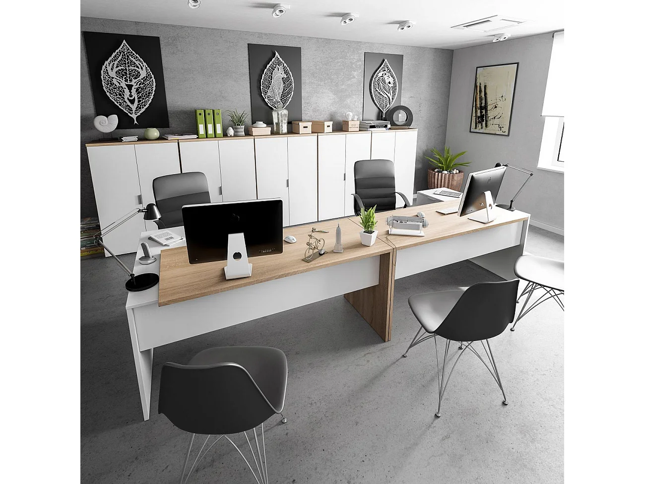 Bureau d'angle bicolore L145 x P108 cm