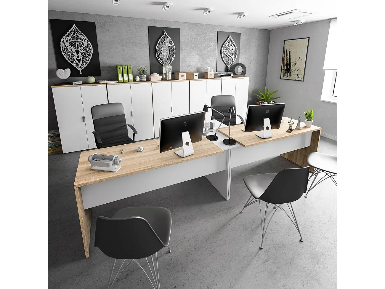 Bureau d'angle bicolore L145 x P108 cm