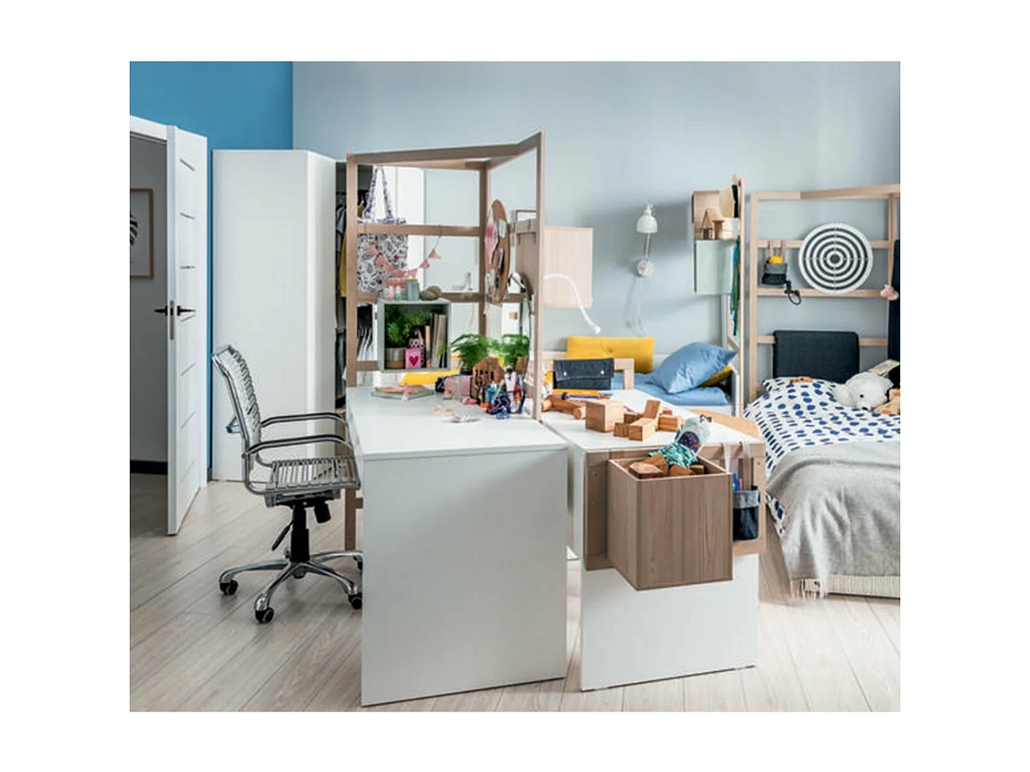 Bureau 2 tiroirs avec rebords en bois - STIGE