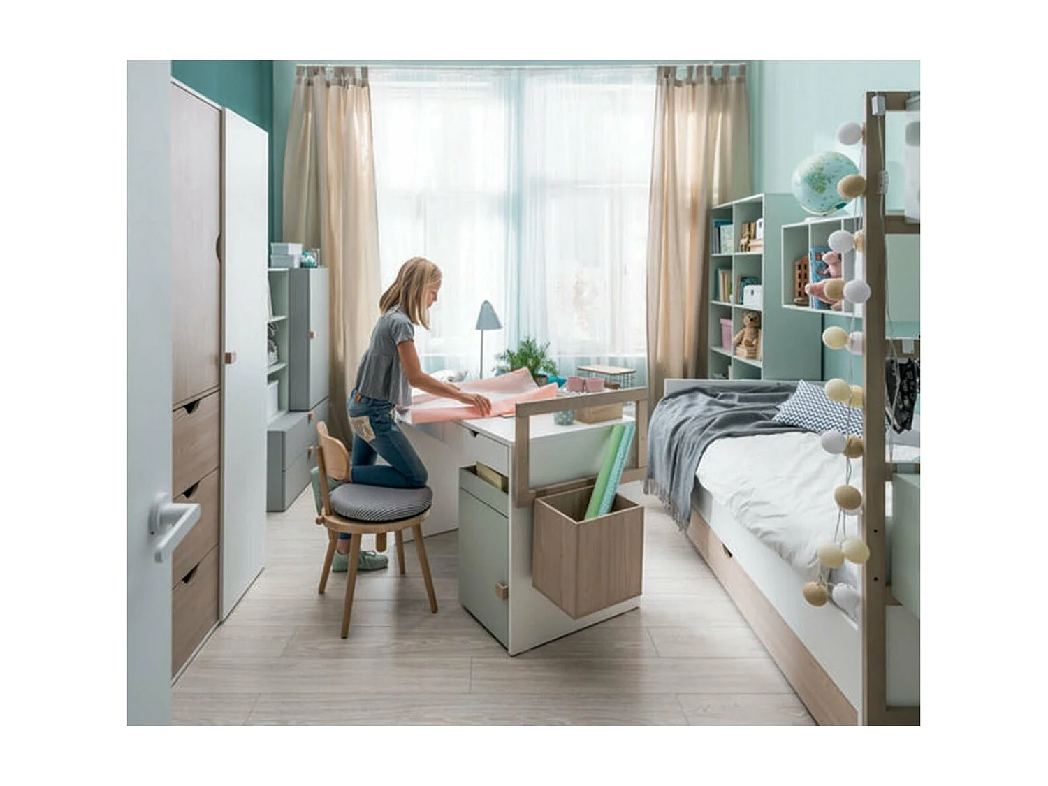 Bureau 2 tiroirs avec rebords en bois - STIGE