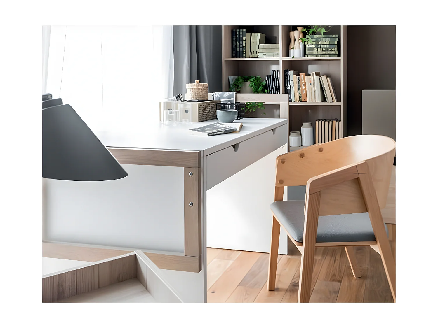 Bureau 2 tiroirs avec rebords en bois - STIGE