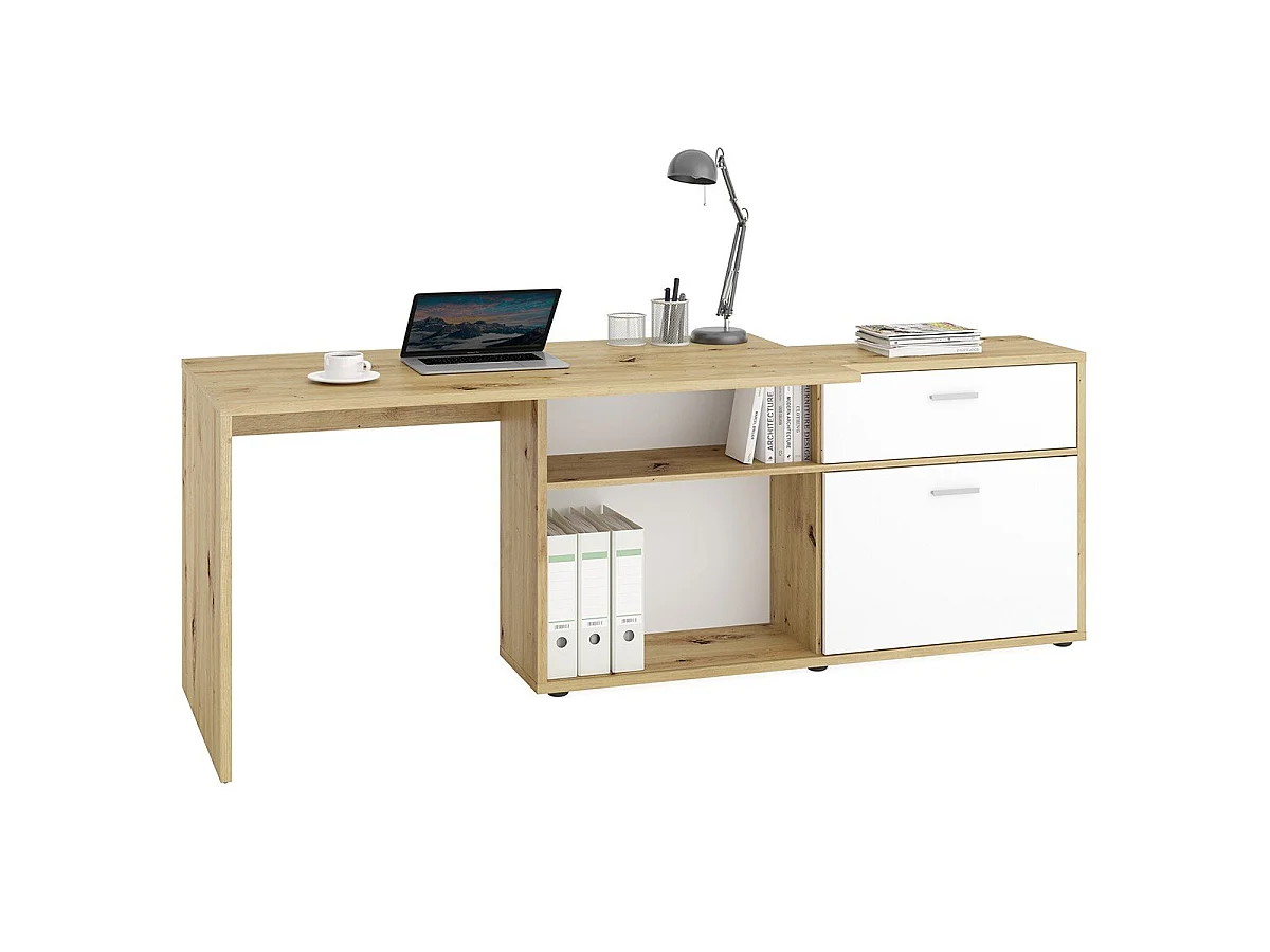 Konwertowalne biurko narożne z niskim schowkiem L138cm - Diego
