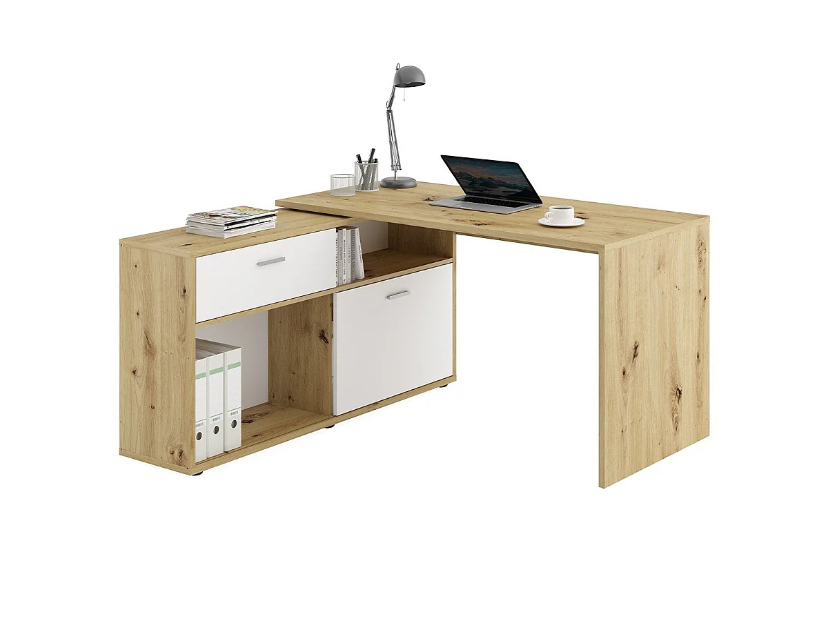 Konwertowalne biurko narożne z niskim schowkiem L138cm - Diego