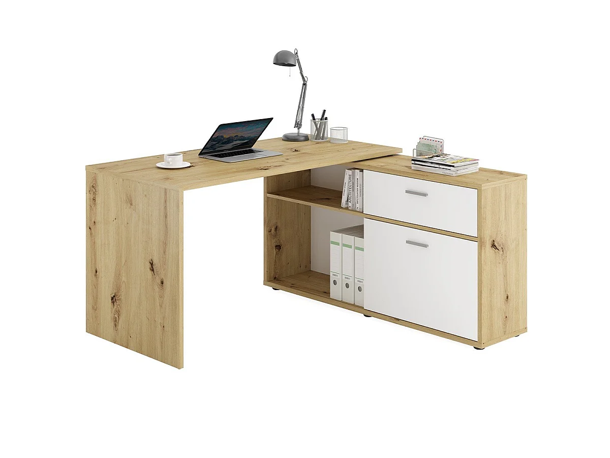 Konwertowalne biurko narożne z niskim schowkiem L138cm - Diego