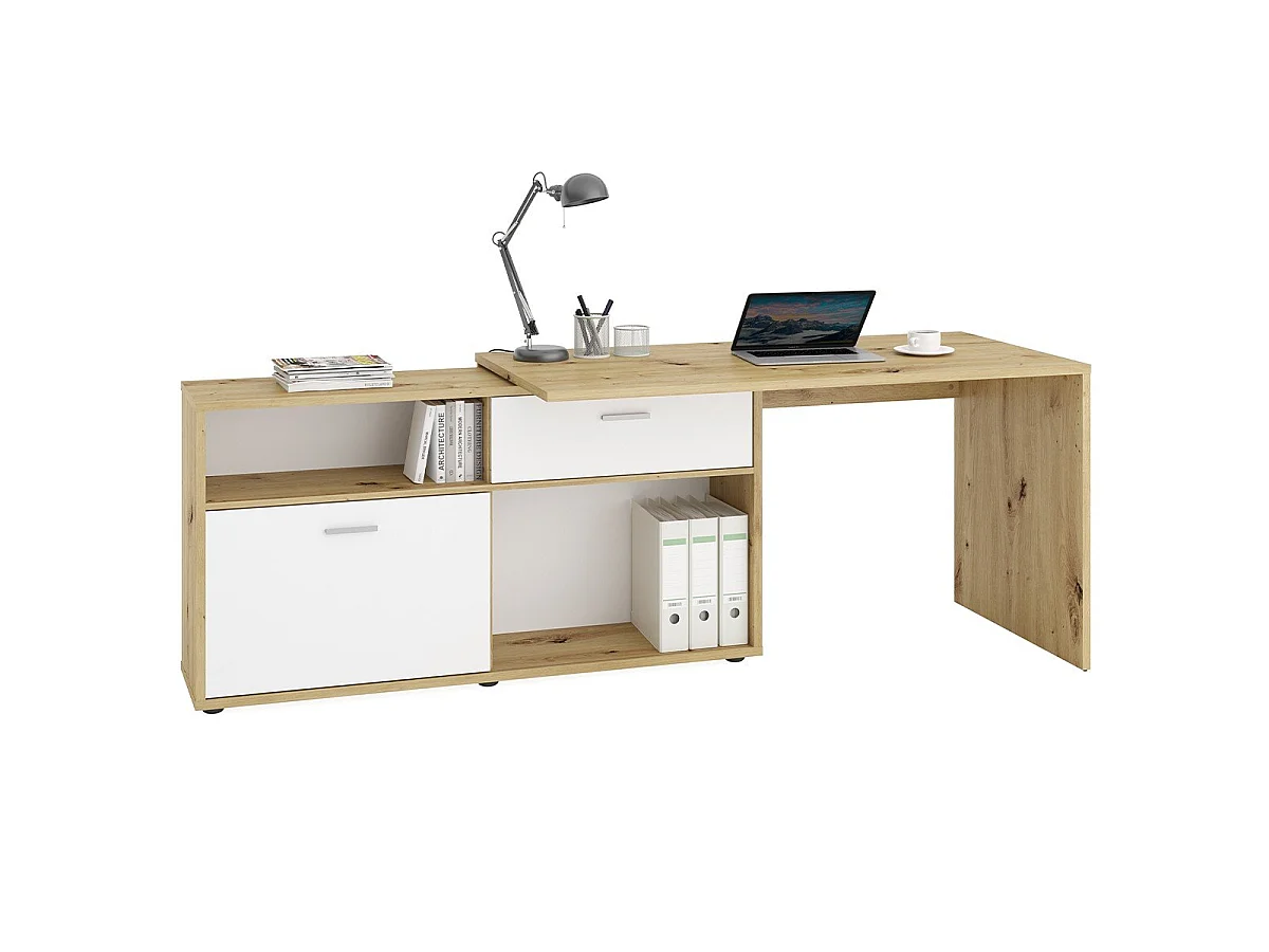 Konwertowalne biurko narożne z niskim schowkiem L138cm - Diego