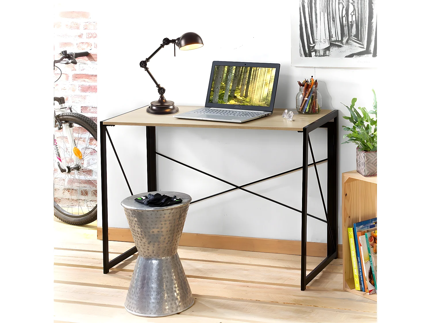 Bureau pliable style industriel - Longueur 100 cm