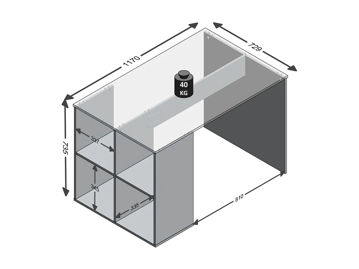 Bureau Droit avec Étagères Latérales L117cm - Gent