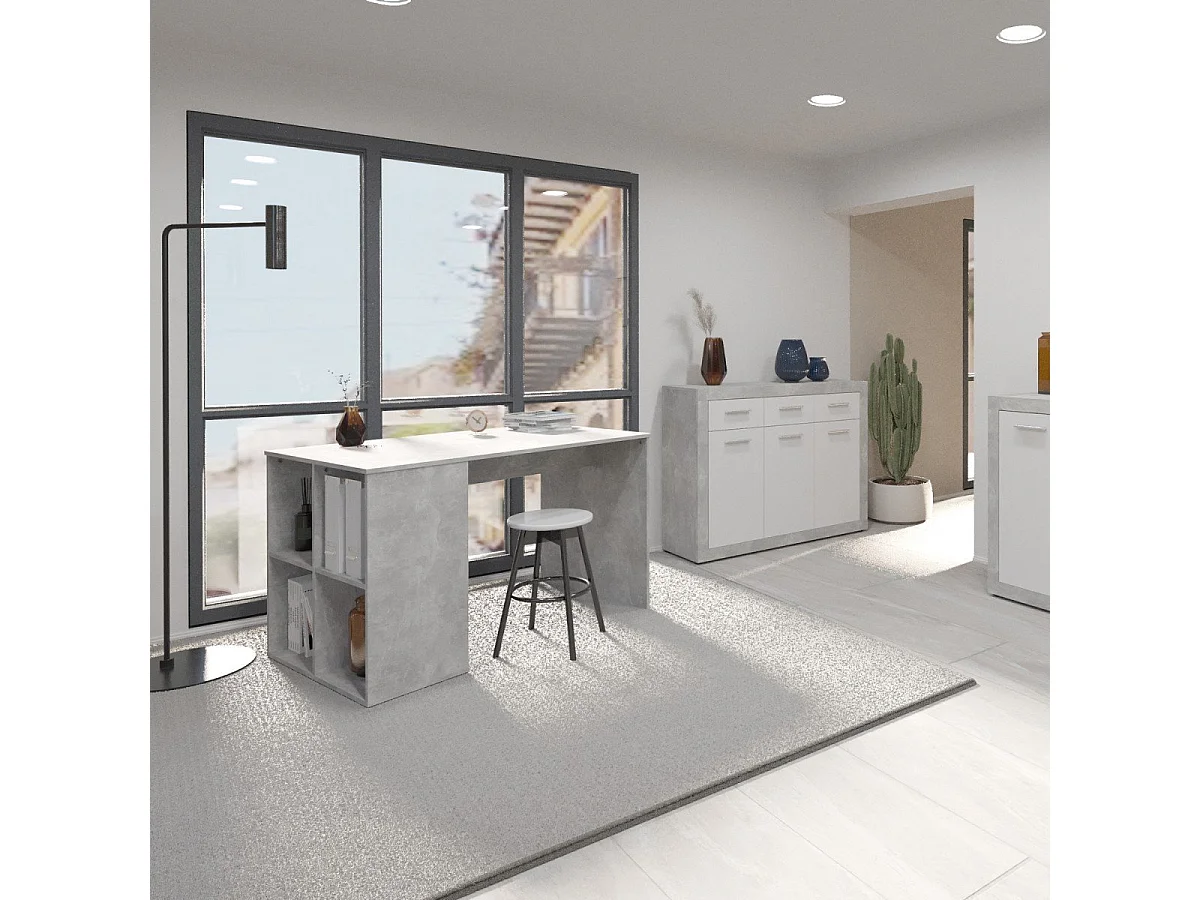 Secretária c/ prateleiras laterais 117x73x75 cm cinzento cimento