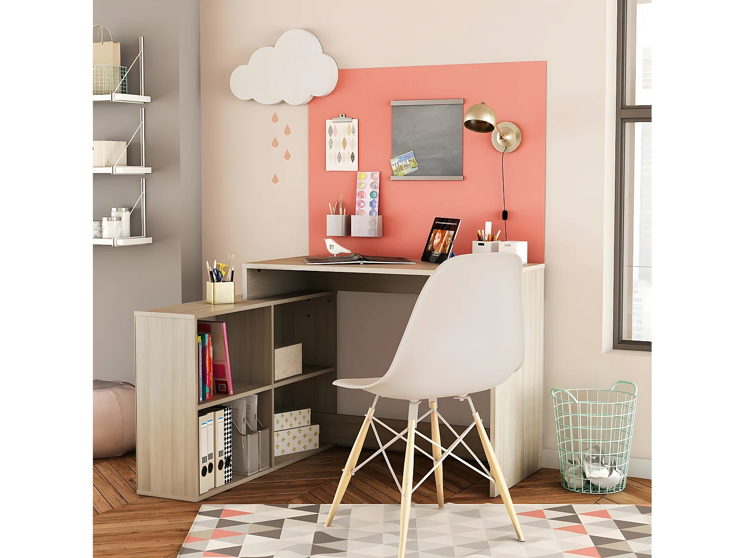 Eckschreibtisch mit umkehrbarer Ausrichtung, 4 Fächer, L111,9 cm - Corner