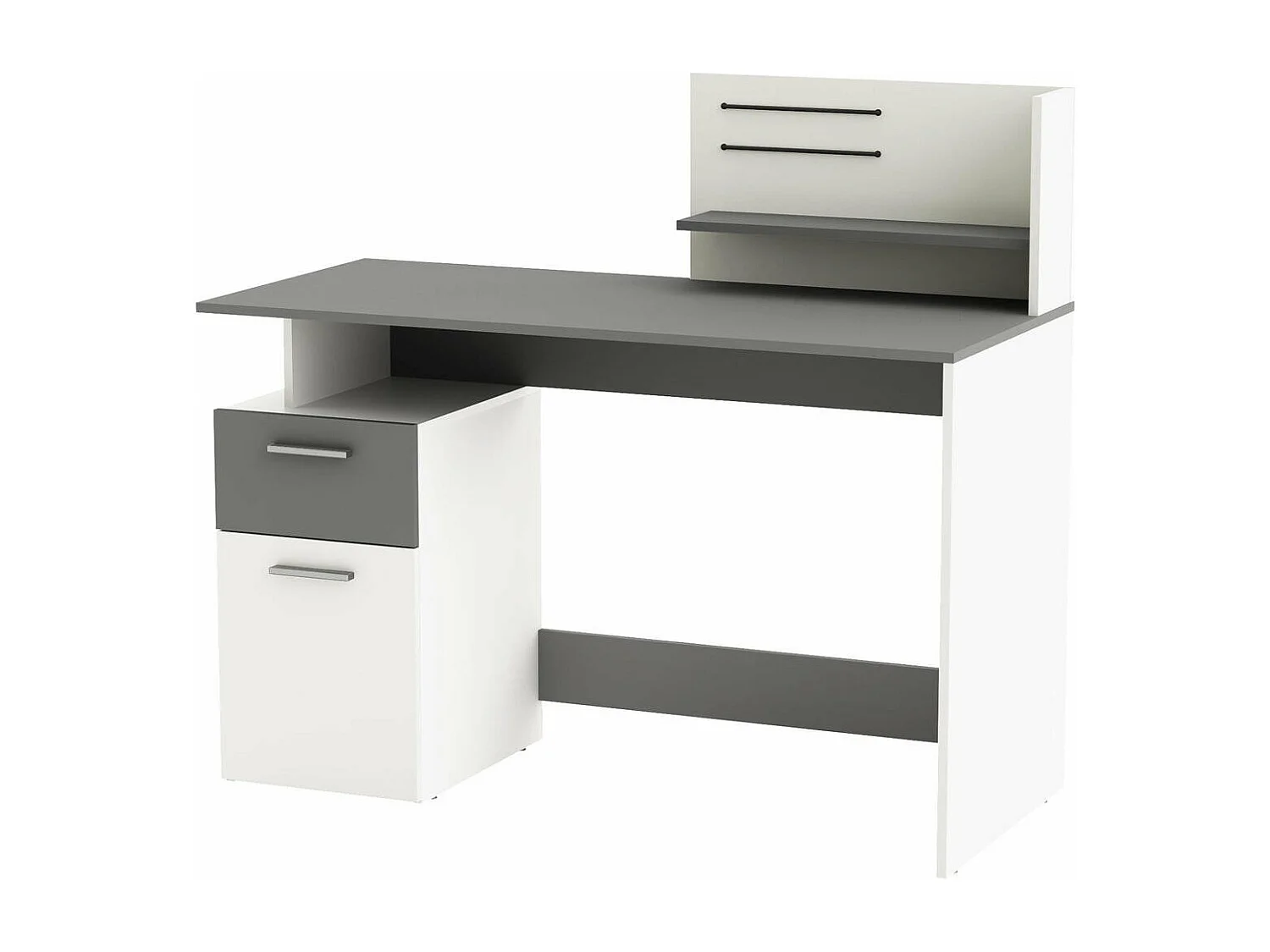 Bureau 1 Porte et 1 Tiroir, Décor Gris et Blanc L121,5 cm - Platon